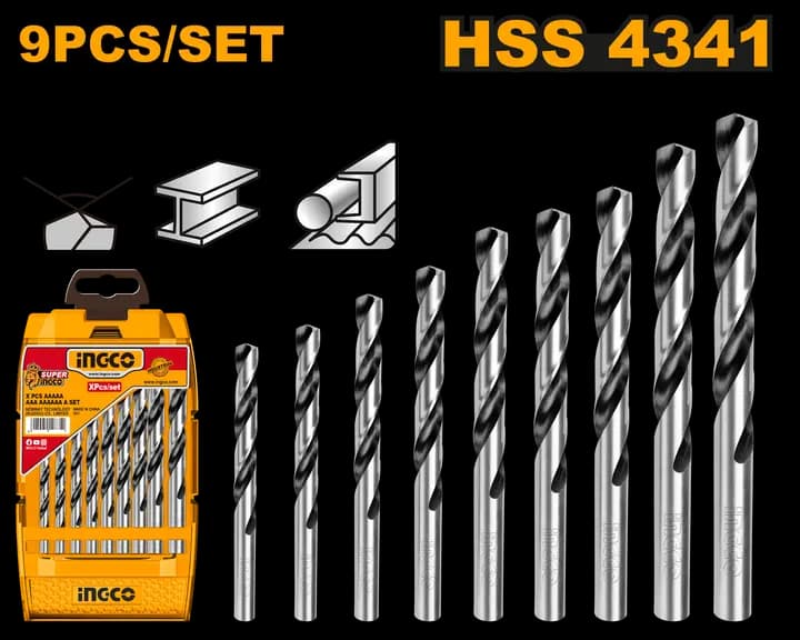 9 Pcs HSS twist drill bits set