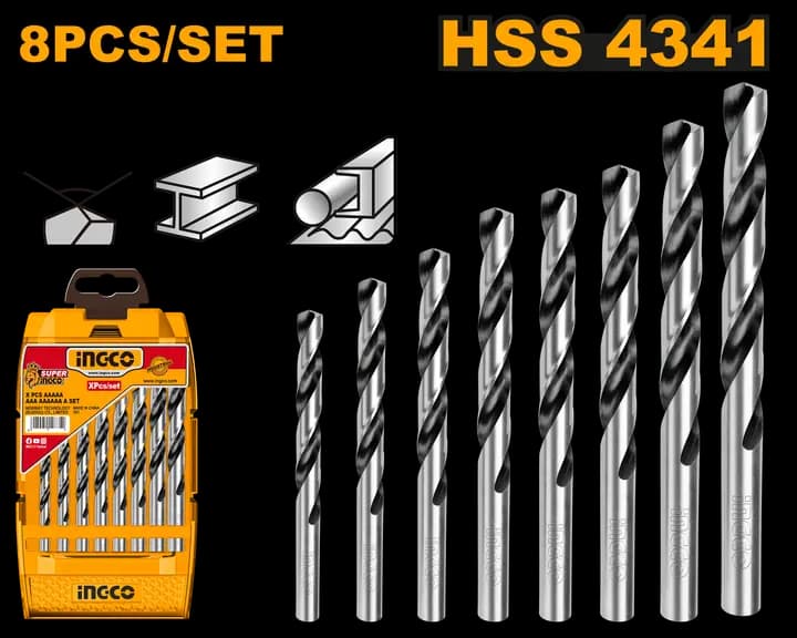 8 Pcs HSS twist drill bits set