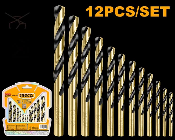 طقم لقم ثقب حلزونية HSS 12 قطعة