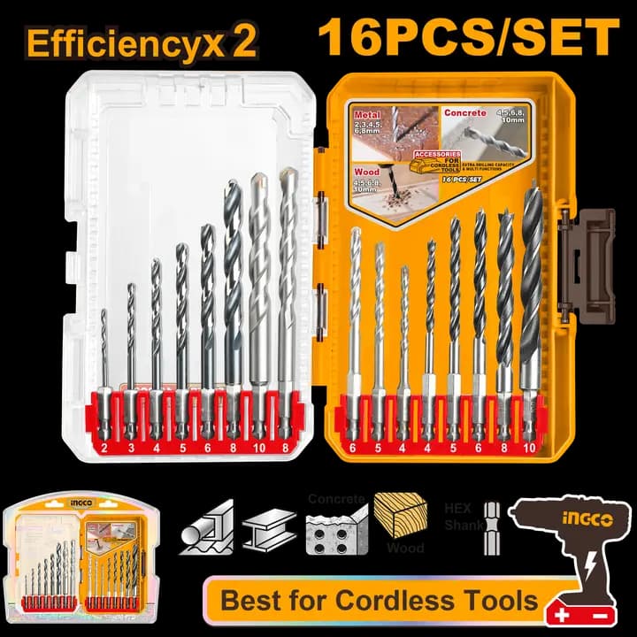 16 Pcs metal, masonry and wood drill bits set