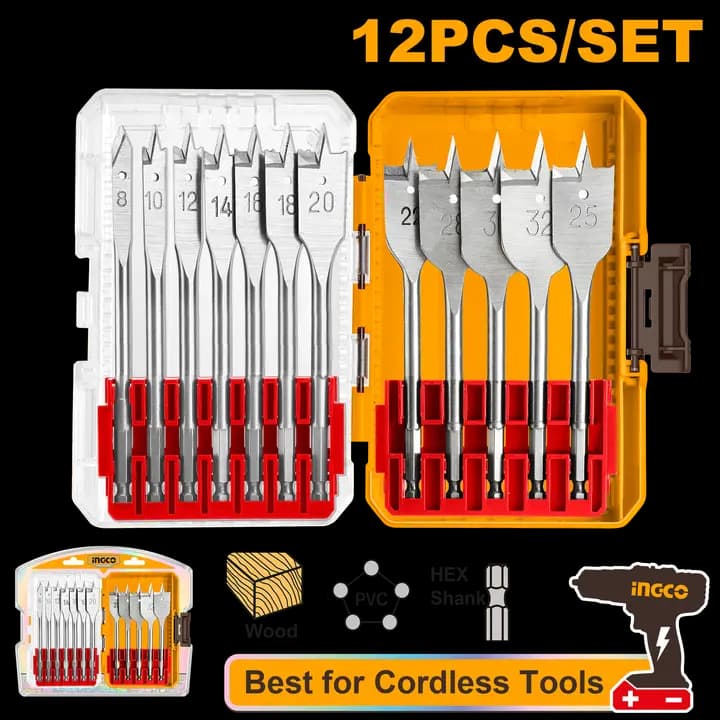 12 Pcs flat wood drill bits set