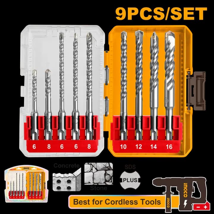 9 Pcs SDS plus hammer drill bits set