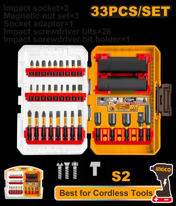 33 Pcs impact screwdriver bits and sockets set