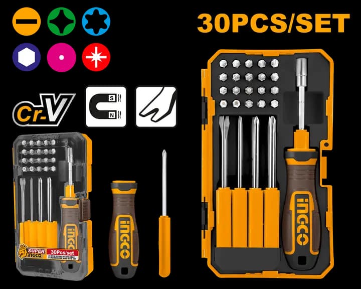 30 Pcs Interchangeable screwdriver and bits set