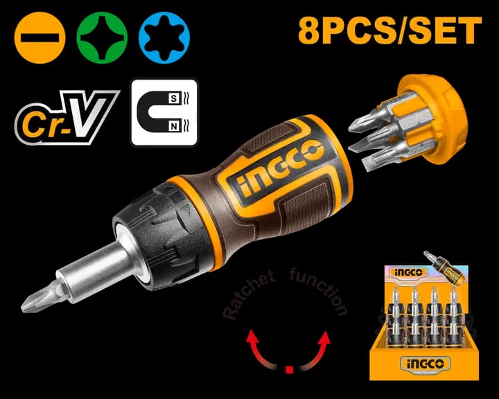 8 in 1 stubby ratchet screwdriver set
