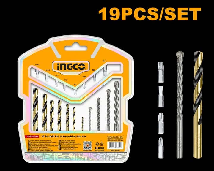 19 Pcs drill bits & screwdriver bits set