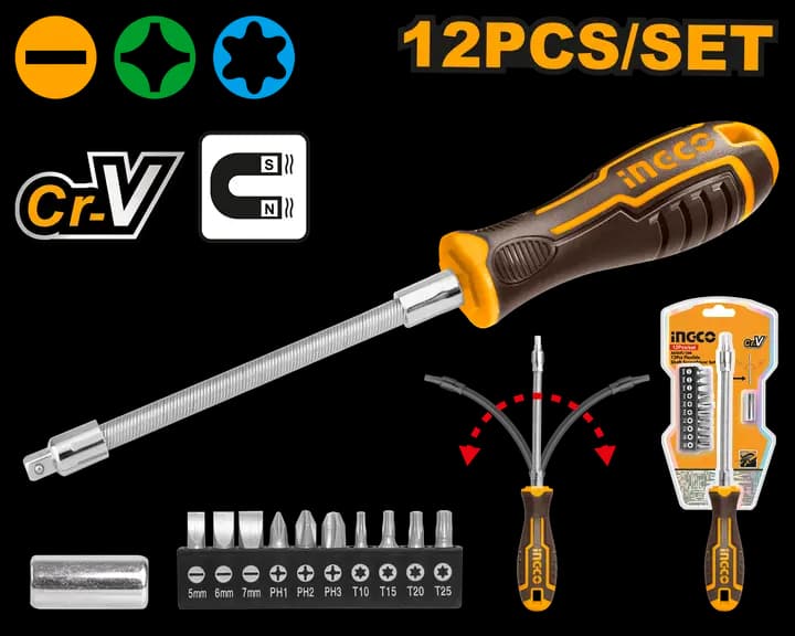 12 Pcs flexible shaft screwdriver set