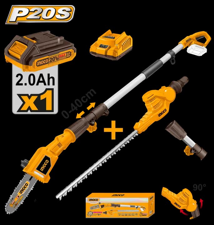 Cordless pole saw with pole hedge trimmer