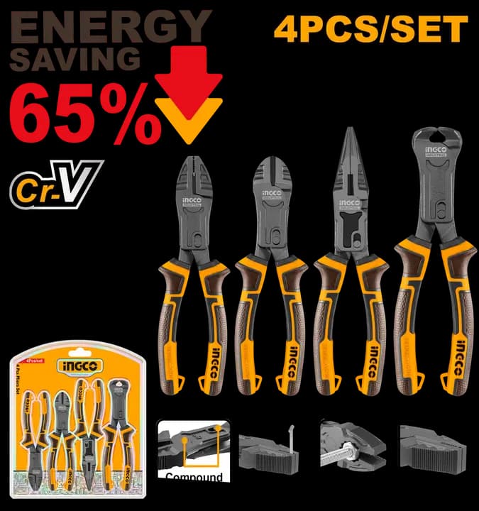 4 Pcs compound action pliers set