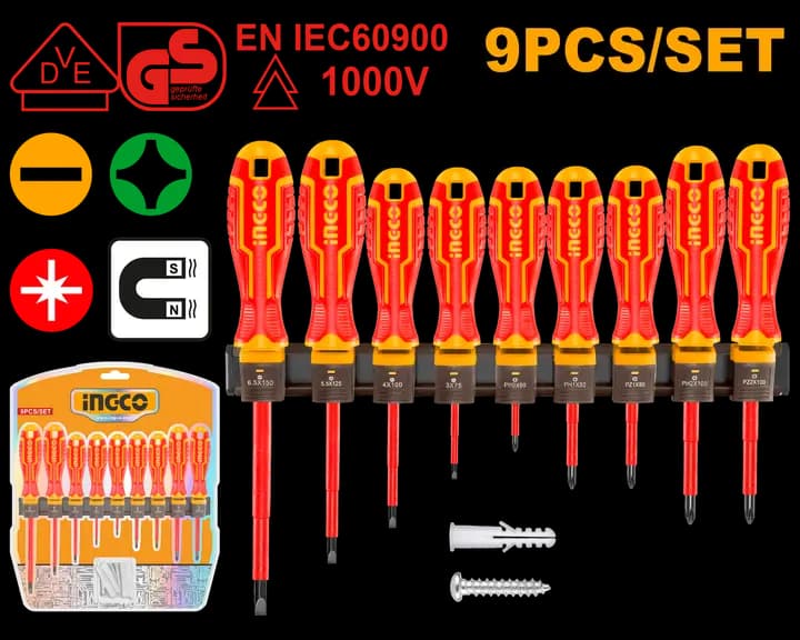 9 Pcs insulated screwdriver set