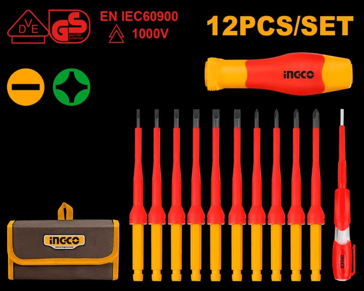 12 Pcs interchangeable insulated screwdriver set