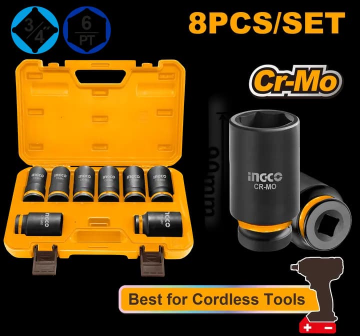 8 Pcs 3/4"DR. deep impact socket set