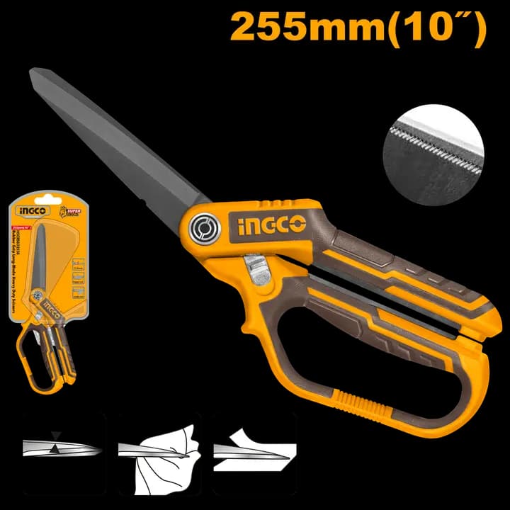 Rubber grip long-blade heavy duty scissors