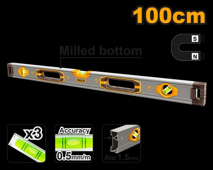 Spirit level with powerful magnets