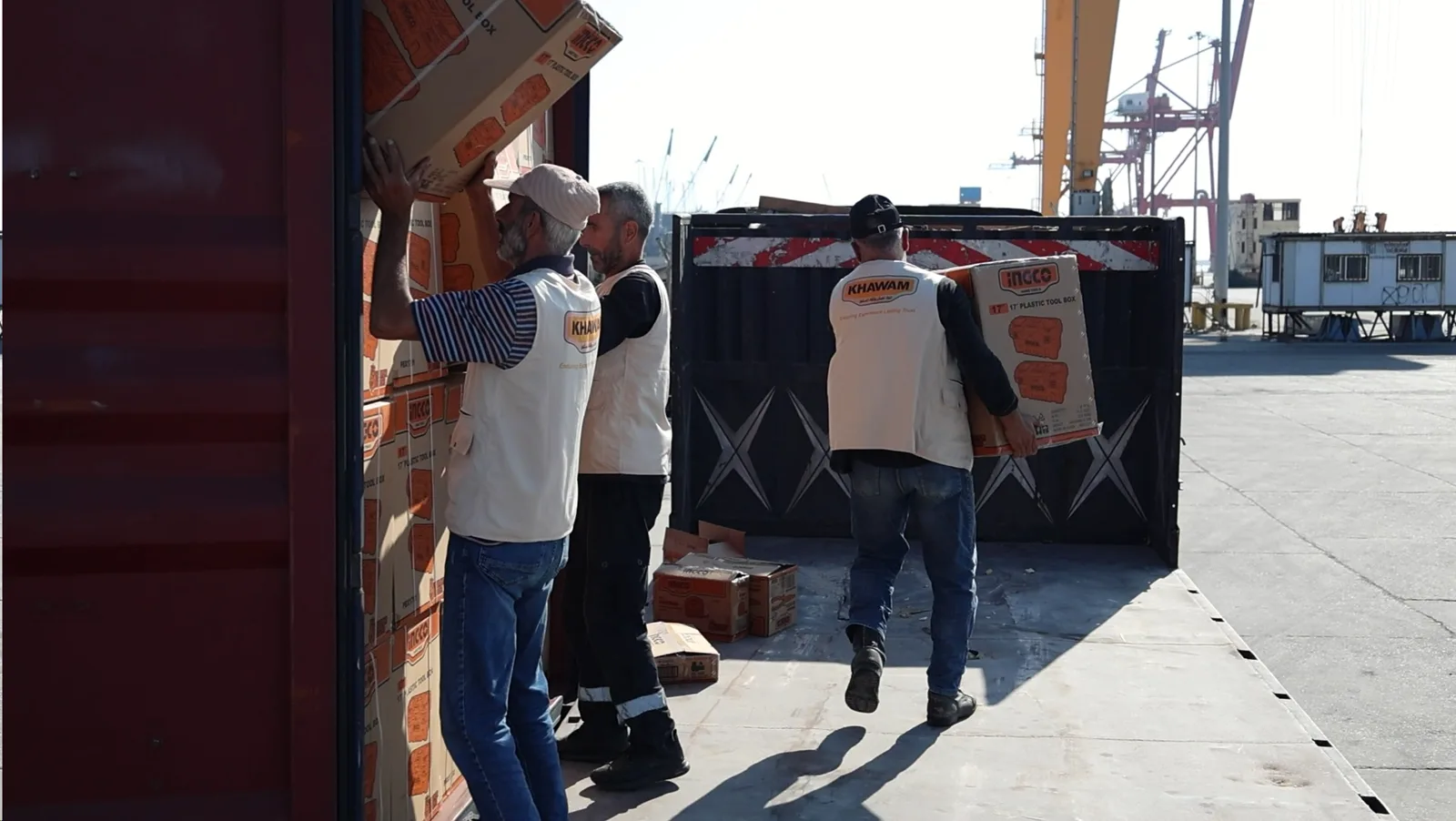Unloading an INGCO shipment at the port